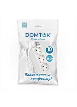 Удлинитель 3х10м с заземл. 16А IP20 3.5кВт ПВС 3х1 бел. DOMTOK 2390