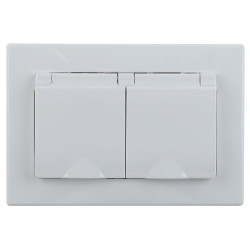 Розетка 2-м СП 16А 250В 2P+E Schuko IP20 с крышкой защ. шторки Plano бел. 1-210-01 Intro Б0053934
