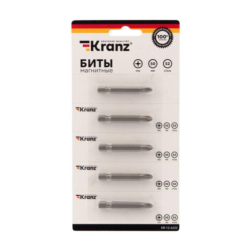 Бита PH2x50мм для шуруповерта сталь S2 (уп.5шт) (лента) Kranz KR-12-6222 Бита PH2x50мм для шуруповерта сталь S2 (уп.5шт) (лента) Kranz KR-12-6222