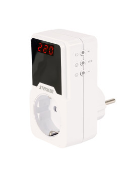 Реле напряжения для розетки регулируемое  STEKKER  VPR-200W, 230В,16A,белый