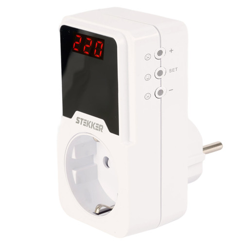 Реле напряжения для розетки регулируемое  STEKKER  VPR-200W, 230В,16A,белый