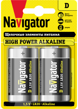 Элемент питания алкалиновый D/LR20 94 755 NBT-NE-LR20-BP2 (блист.2шт) NAVIGATOR 94755