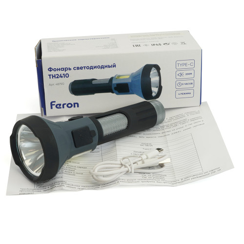 Фонарь ручной Feron TH2410 с аккумулятором USB ZOOM Фонарь ручной Feron TH2410 с аккумулятором USB ZOOM