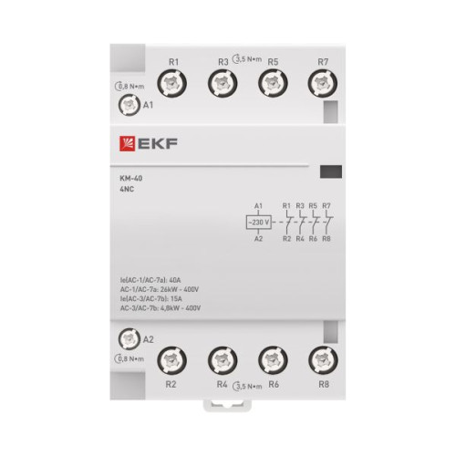 Контактор модульный КМ 40А 4NC 230В АС (3 мод.) PROXIMA EKF Контактор модульный КМ 40А 4NC 230В АС (3 мод.) PROXIMA EKF