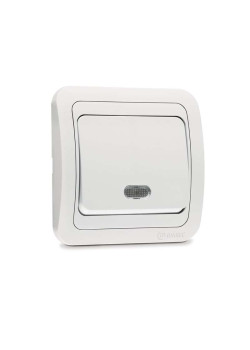 Переключатель проходной 1-кл. СП Mimoza 10А IP20 с подсветкой бел./бел. Makel 12025