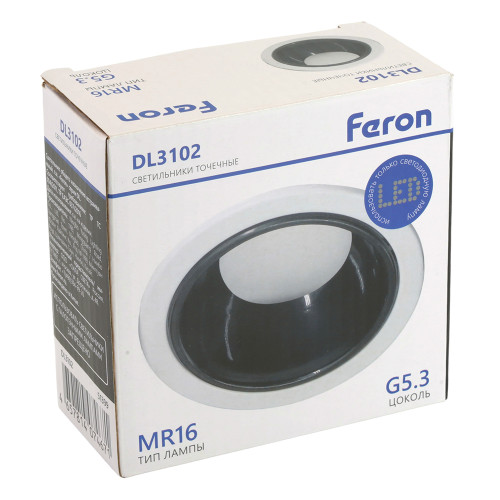 Светильник встраиваемый Feron DL3102 потолочный MR16 G5.3 белый + черный хром Светильник встраиваемый Feron DL3102 потолочный MR16 G5.3 белый + черный хром