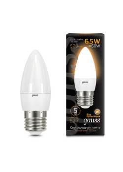 Лампа светодиодная Black 6.5Вт свеча 3000К тепл. бел. E27 520лм GAUSS 103102107