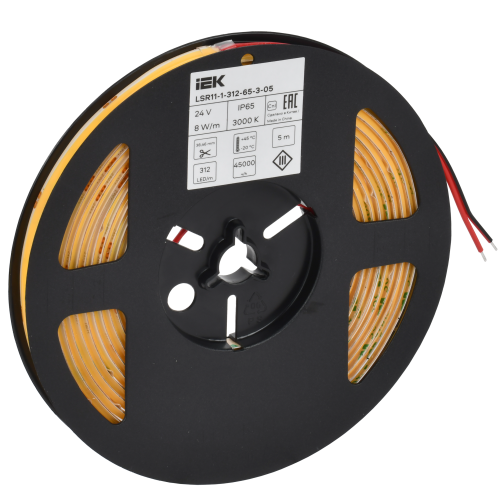 Лента светодиодная 5м COB 312LED/м 8Вт/м IP65 ширина 8мм 24В теплый белый IEK Лента светодиодная 5м COB 312LED/м 8Вт/м IP65 ширина 8мм 24В теплый белый IEK