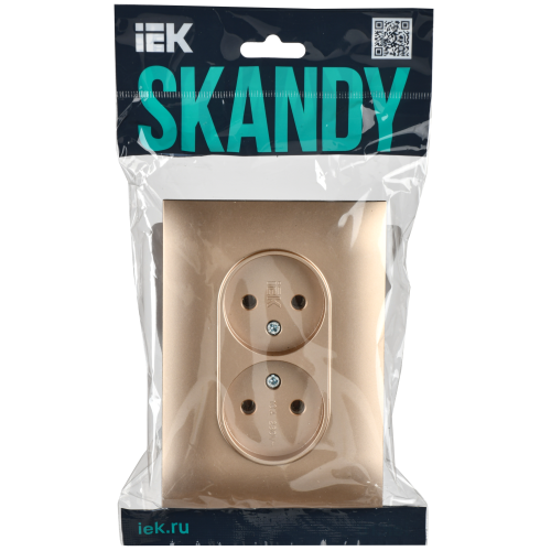 SKANDY Розетка 2-местная без заземления с защитными шторками 10А в сборе SK-R09Sa песочный IEK
