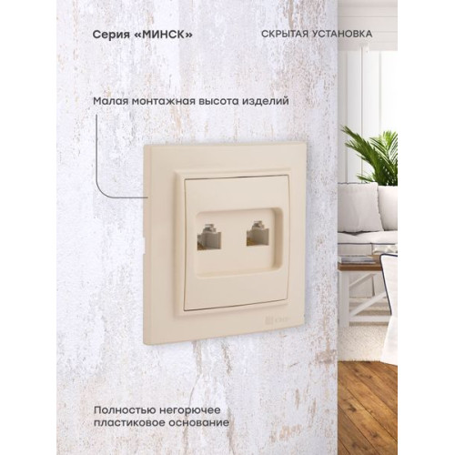 Минск Розетка RJ-45 2-местная СП беж. EKF Минск Розетка RJ-45 2-местная СП беж. EKF