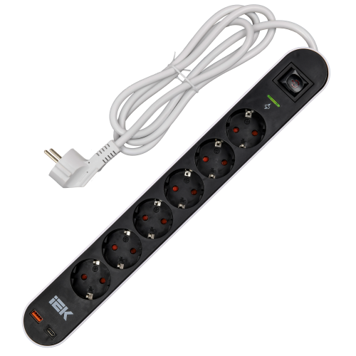 Фильтр сетевой СФ-06К 16А USB A+C 20Вт 1,5м 3х1,5мм2 черный IEK Фильтр сетевой СФ-06К 16А USB A+C 20Вт 1,5м 3х1,5мм2 черный IEK