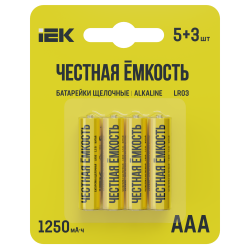 Батарейка щелочная Alkaline LR03/AAA (5+3шт/блистер) ПРОМО IEK