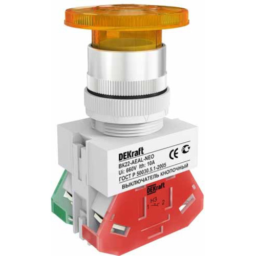 Выкл. кноп. грибок AELA D22 ЖЕЛТЫЙ неон 220В ВК-22