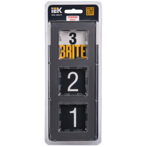 BRITE Рамка 3 -местная РУ-3-2-БрСе стекло серый IEK