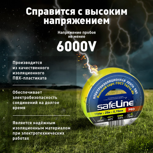 Изолента ПВХ желтая 19мм 20м