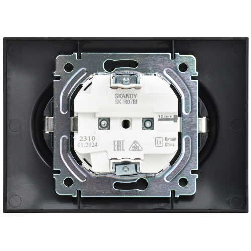 SKANDY Розетка 2-местная с заземлением с защитными шторками 16А в сборе SK-R07Bl черный IEK