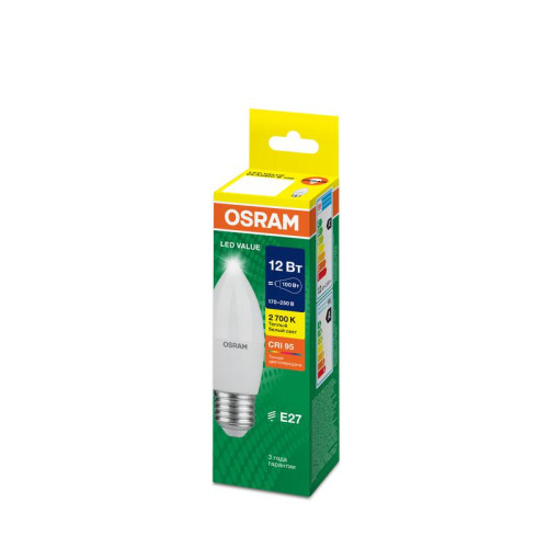 Лампа светодиодная LED G4 Value LVCLB100 12W/927 CRI95 12Вт 2700К 1200лм свеча матов. E27 170-250В OSRAM 4099854308758 Лампа светодиодная LED G4 Value LVCLB100 12W/927 CRI95 12Вт 2700К 1200лм свеча матов. E27 170-250В OSRAM 4099854308758