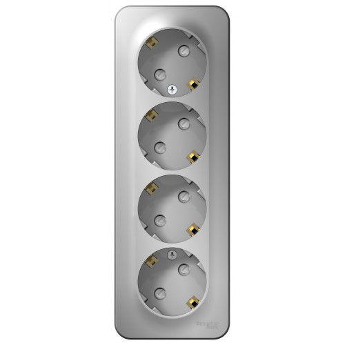 BLANCA О/У РОЗЕТКА 4-я с заземлением со шторками, ИЗОЛ.ПЛ., 16А, 250В, АЛЮМИНИЙ