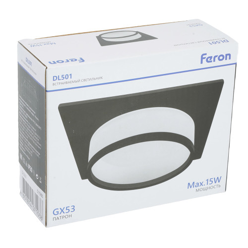 Светильник встраиваемый Feron DL501 потолочный GX53 черный квадрат