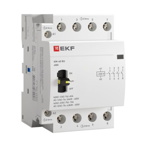 Контактор модульный КМ РУ 40А 4NO 230В АС (3 мод.) PROXIMA EKF Контактор модульный КМ РУ 40А 4NO 230В АС (3 мод.) PROXIMA EKF