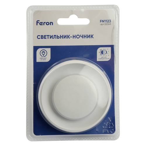Светильник ночник Feron FN1123 0,5W 230V, белый Светильник ночник Feron FN1123 0,5W 230V, белый