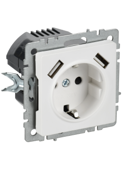 BRITE Розетка 1-местная с заземлением с защитными шторками 16А с USB A+A 5В 2,1А РЮш10-1-БрАБ арктический белый IEK