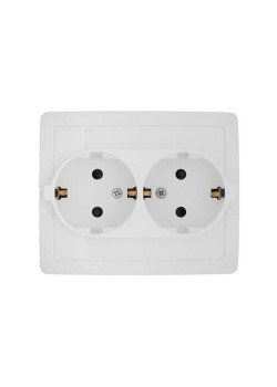 Розетка 2-м СП Simon15 16А IP20 250В с заземл. Schuko защ. шторки винт. клеммы бел. Simon 1590451-030