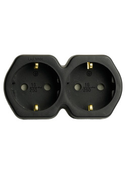 Разветвитель сетевой 2-местный с/з STEKKER ADP16-12-21, 250V,16A, ABS огнеустойчивый пластик, черный