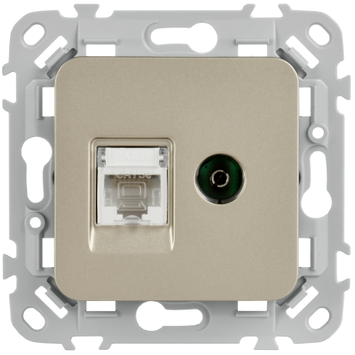 FLITE Розетка 2-местная RJ45/TV категория 5Е UTP РКТВ5е-2-0-ФлШ шампань IEK