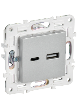 SKANDY Розетка USB A+C 3,1А SK-R14S серебряный IEK