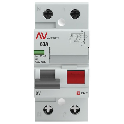 ВДТ DV 2P 63А 30мА тип A эл-мех 10kA AVERES EKF