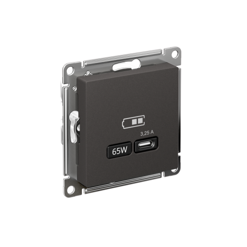 ATLASDESIGN USB РОЗЕТКА тип-С 65Вт высокоскор.заряд. QC, PD, механизм, БАЗАЛЬТ