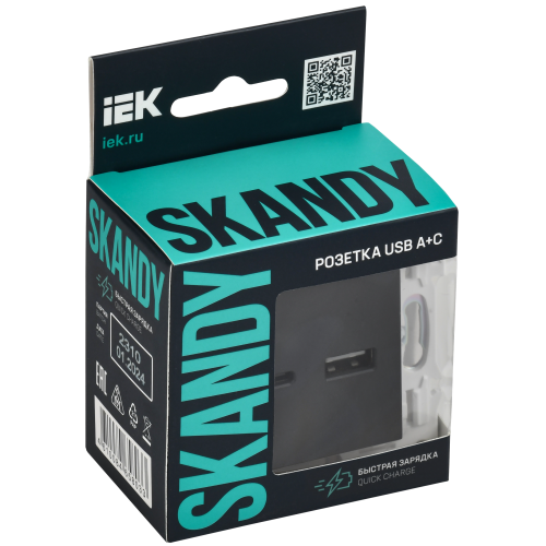 SKANDY Розетка USB A+C 18Вт SK-R13G графит IEK SKANDY Розетка USB A+C 18Вт SK-R13G графит IEK