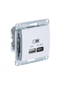 GLOSSA USB РОЗЕТКА A + тип-C 45Вт высокоскор.заряд. QC, PD, механизм, БЕЛЫЙ
