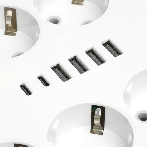Удлинитель 6-местный c/з 3x1 мм2, 3 м, 250В, 10А, 4USB+2Type-C 2,4А, серия Home plus, белый STEKKER HM09-66-02 Удлинитель 6-местный c/з 3x1 мм2, 3 м, 250В, 10А, 4USB+2Type-C 2,4А, серия Home plus, белый STEKKER HM09-66-02