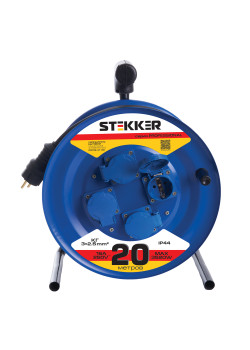 Удлинитель на металлической катушке с/з 4-местный Stekker, PRF02-41-20, 20м, 3*2,5, серия Professional, синий