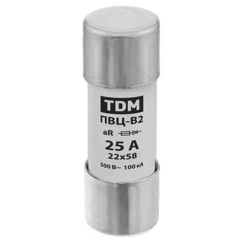 Плавкая вставка ПВЦ-B2 22х58 aR (быстродействующая) 25А TDM Плавкая вставка ПВЦ-B2 22х58 aR (быстродействующая) 25А TDM