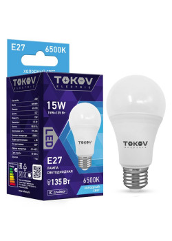 Лампа светодиодная 15Вт А60 6500К Е27 176-264В TOKOV ELECTRIC TKE-A60-E27-15-6.5K