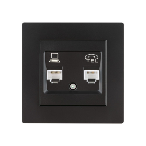 Розетка телефонная RJ11 + компьютерная RJ45 черная 