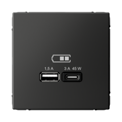 ARTGALLERY USB РОЗЕТКА A + тип-C 45Вт высокоскор.заряд. QC, PD, механизм, БАЗАЛЬТ