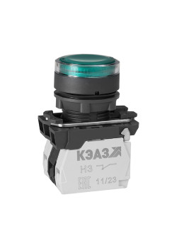 Кнопка КМЕ4511мЛ-220В-зеленый-1но+1нз-цилиндр-индикатор-IP54-КЭАЗ