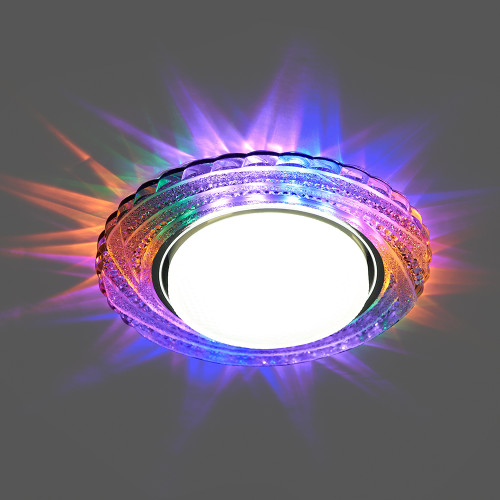 Светильник встраиваемый с белой LED подсветкой Feron CD4037 RGB потолочный GX53 без лампы, прозрачный, хром Светильник встраиваемый с белой LED подсветкой Feron CD4037 RGB потолочный GX53 без лампы, прозрачный, хром