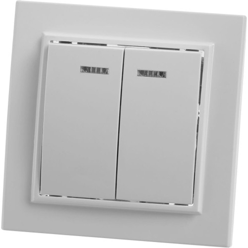 Выключатель 2-клавишный с индикатором STEKKER, PSW10-9002-01, 250В, 10А, серия Эрна, белый