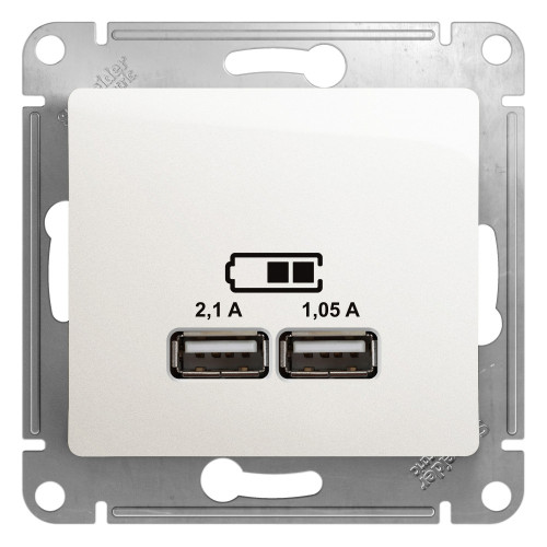 GLOSSA USB РОЗЕТКА A+A, 5В/2,1А, 2х5В/1,05А, механизм, ПЕРЛАМУТР