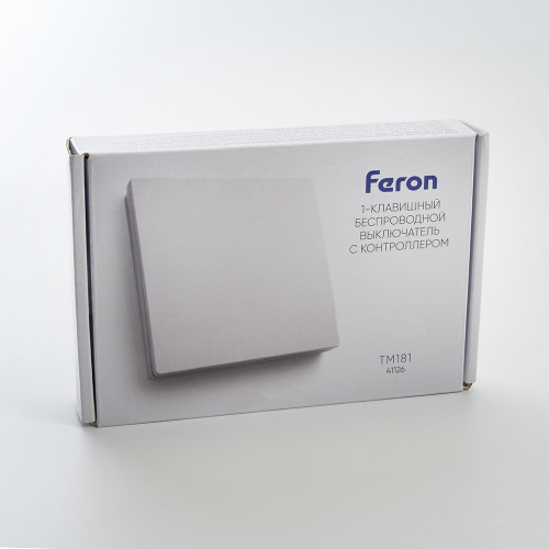 Выключатель беспроводной FERON TM181 230V 500W одноклавишный с радиочастотным контроллером LD100, белый Выключатель беспроводной FERON TM181 230V 500W одноклавишный с радиочастотным контроллером LD100, белый