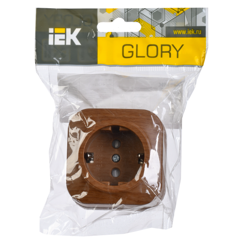GLORY Розетка 1-местная для открытой установки с заземлением с защитными шторками 16А РСш20-3-ХД дуб IEK GLORY Розетка 1-местная для открытой установки с заземлением с защитными шторками 16А РСш20-3-ХД дуб IEK