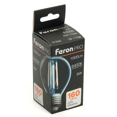 Лампа светодиодная Feron.PRO LB-1706 Шарик E27 1000LM 6W 175-265V 6400K Лампа светодиодная Feron.PRO LB-1706 Шарик E27 1000LM 6W 175-265V 6400K