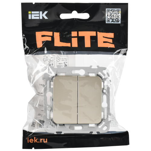 FLITE Выключатель 2-клавишный 10А ВС12-1-0-ФлШ шампань IEK FLITE Выключатель 2-клавишный 10А ВС12-1-0-ФлШ шампань IEK