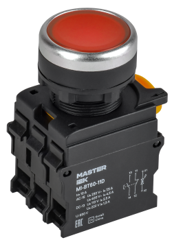 Кнопка с подсветкой d=22мм 1NO+1NC красная MASTER IEK