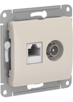 GLOSSA РОЗЕТКА двойная ТВ + компьютерная RJ45 кат. 5e, механизм, МОЛОЧНЫЙ